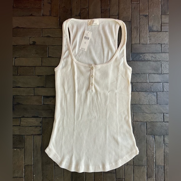 ANTHROPOLOGIE T.La IVORY RIBBED HENLEY TANK TOP - Picture 2 of 3